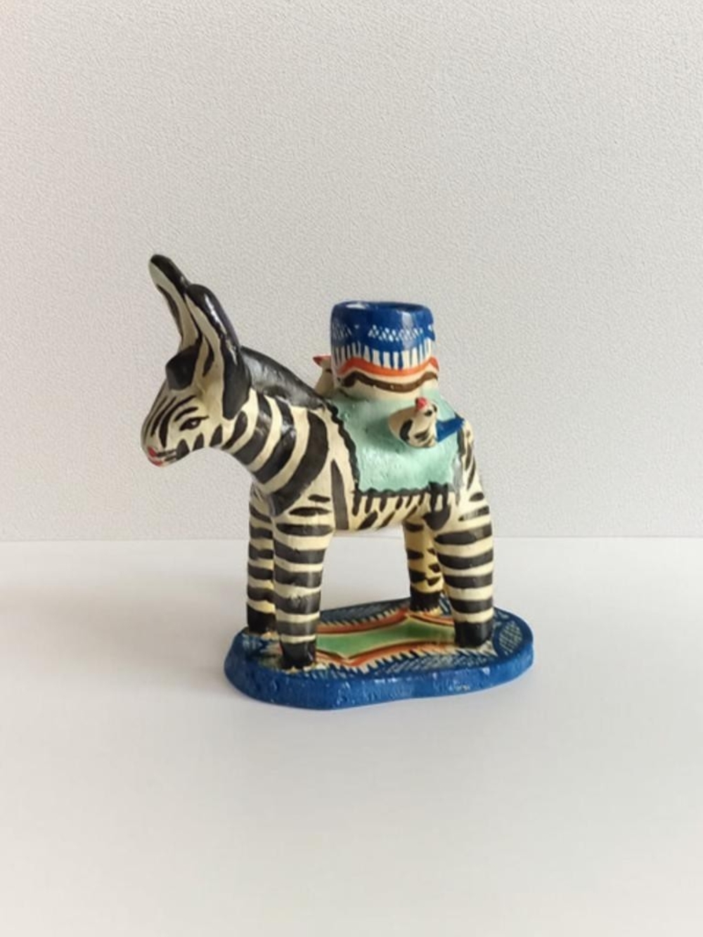 Vintage Hand-Painted Zebra Figurine Candlestick Made In Mexico